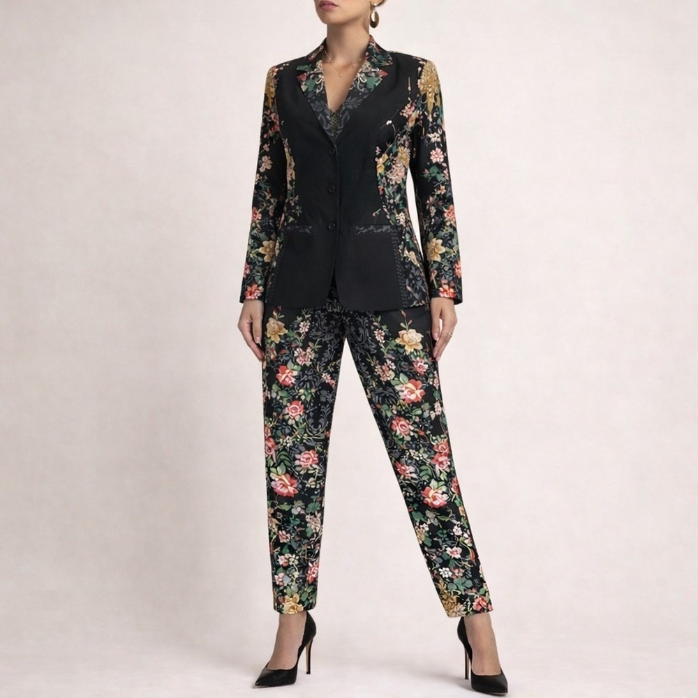 Johnny Was Pete&Greta Artsy Floral Print Cotton Trouser Jean Sz 8 Pant/S jacket - Picture 2 of 16